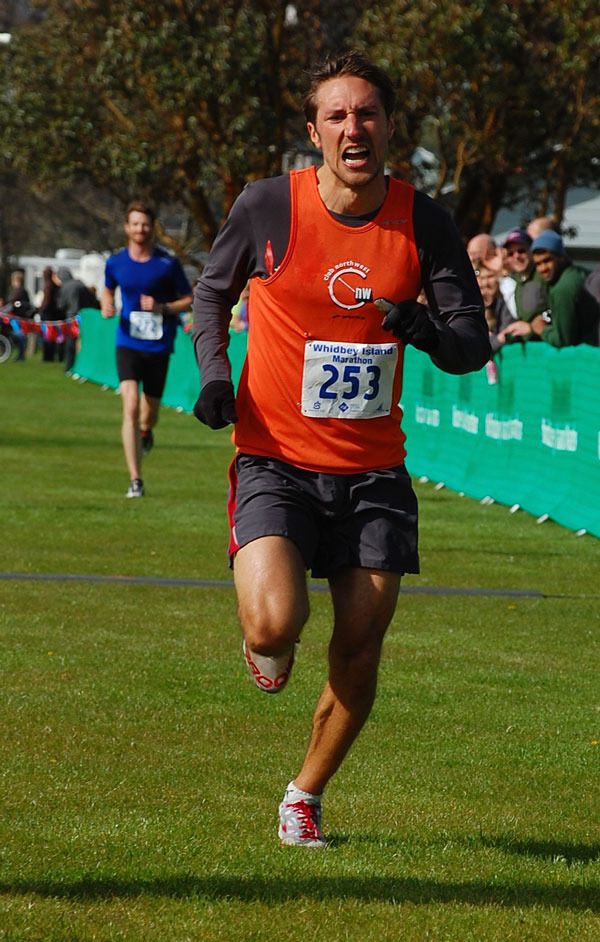 Tahome Khalsa fights to the finish in winning the 2012 Whidbey Island Marathon Sunday. Steve Dekoker