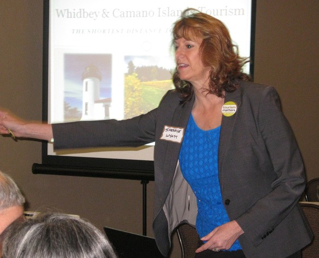 Sherrye Wyatt gives a tourism update at the Freeland Chamber of Commerce luncheon.