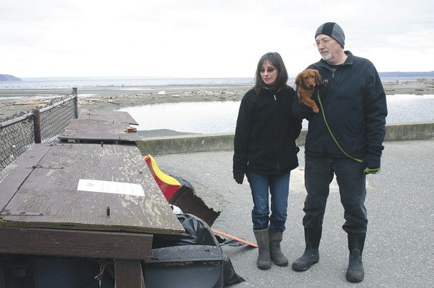Evelyn Woods and Steve Trembley with their puppy Wally at Double Bluff Beach on Monday