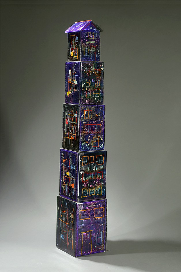 “Observation Tower” is a nearly 7-foot glass and steel sculpture made by Dale Reiger