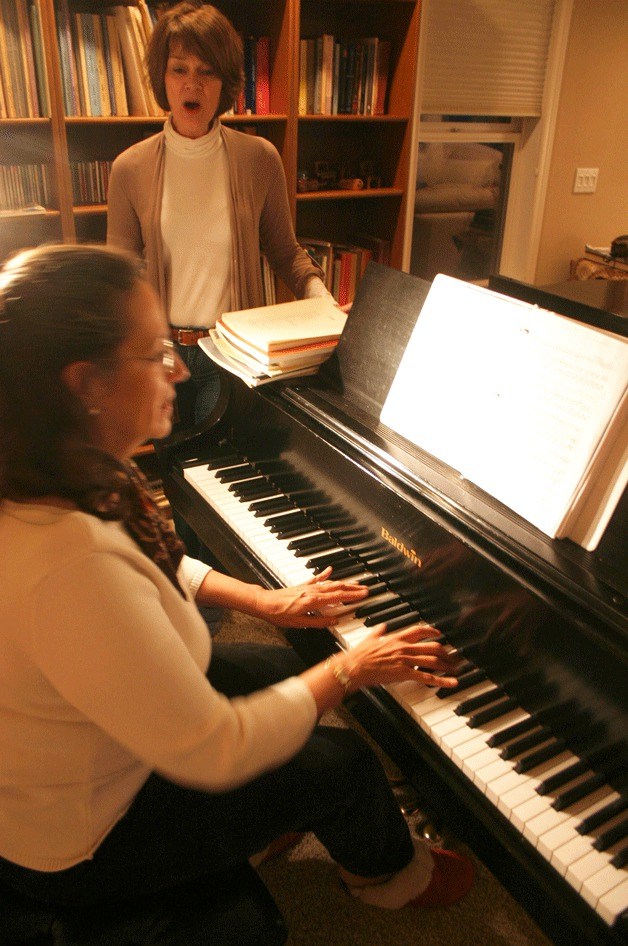 Eileen Soskin on piano and singer Laurie Hungerford Flint rehearse in preparation for the opening of the Unitarian Universalist Congregation of Whidbey Island's Winter Concert Series. The women will present French and American Art Songs at Trinity Lutheran Church in Freeland at 3 p.m. Sunday