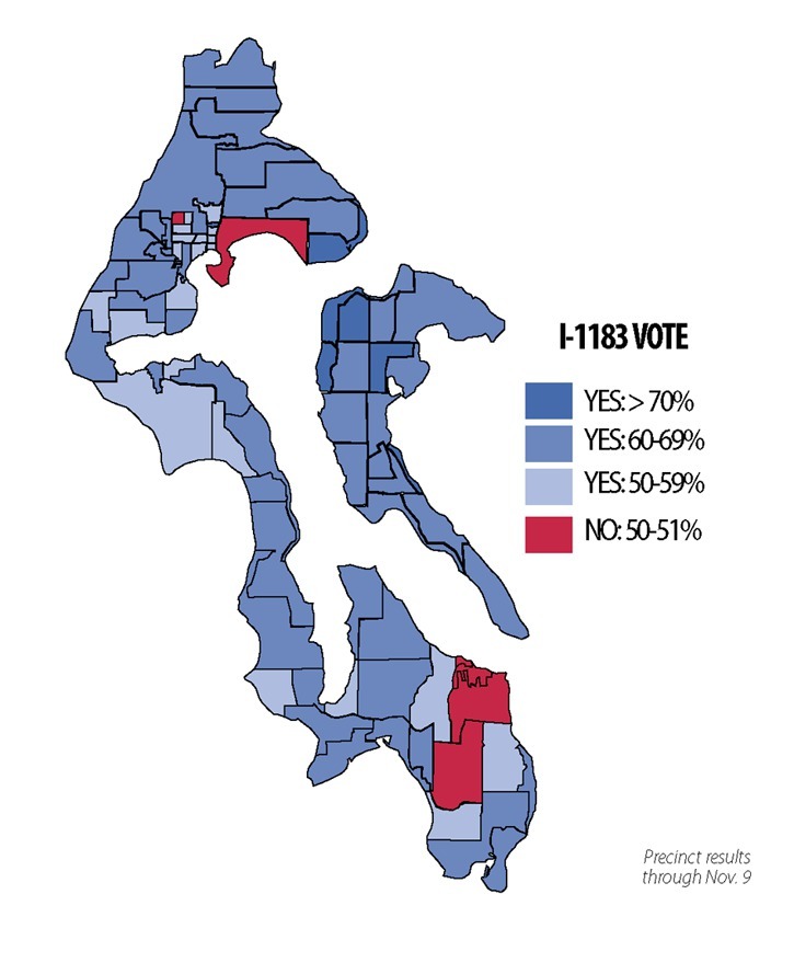 Most precincts in Island County gave I-1183 a 60-percent 'yes' vote