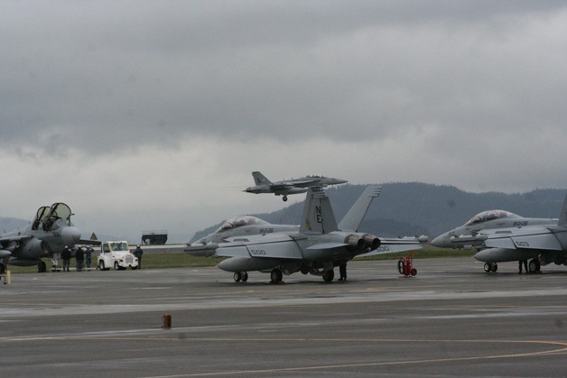 A Growler squadron comes in at Ault Field earlier this year.