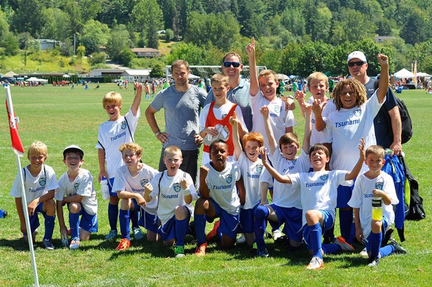 South Whidbey Tsunami U12 boys soccer team finished first in the bronze division in the Crossfire Select Cup 2016. Front row: Emmett Layman