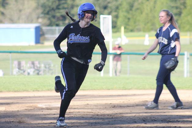 South Whidbey junior Leah Merrow recorded a triple in the Falcons’ 9-2 victory over Cedar Park Christian Thursday afternoon.