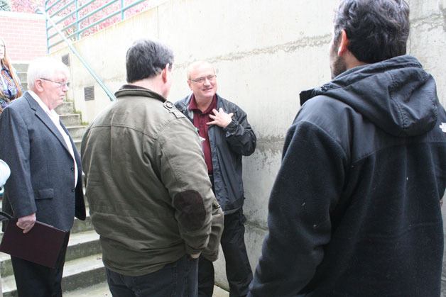 Island County Sheriff Mark Brown speaks with constituents in Coupeville Monday