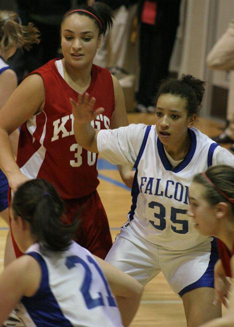 Falcon player Courtney Linehan calls for the ball during second-half action Tuesday against King's.