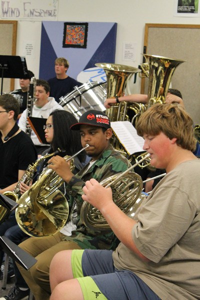 Members of the South Whidbey High School band from right to left