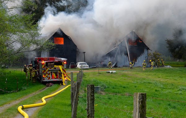 Fire consumes a house on South Whidbey. The blaze occurred late Tuesday afternoon and destroyed the two-story building.