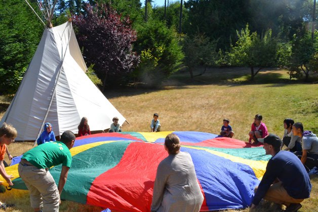 Participants of the Northwest Language Academy and Cultural Center take a break from art classes and play a game. Camp participants include Ian Brackin Kosuga