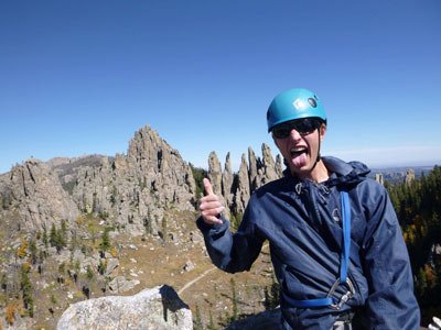 Jack Bruemmer takes a quick picture break from climbing in the Black Hills of South Dakota.
