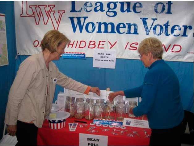 League of Women Voters members Judy Lynn and Susan Berg