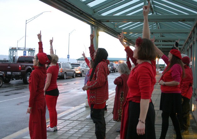 At the end of their flash mob demonstration