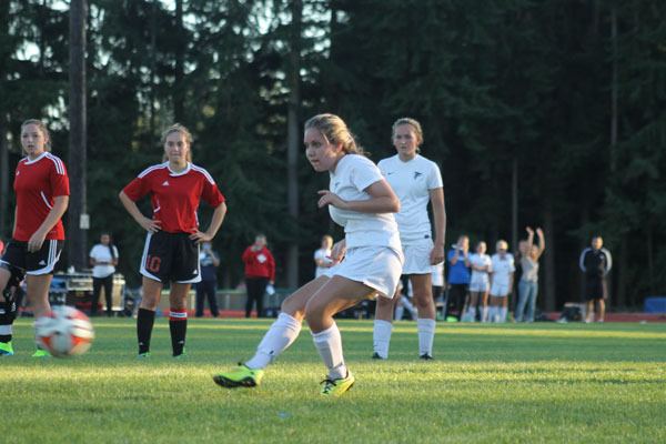 Junior forward/midfielder Leah Rostov scored on a penalty kick in the 30th minute of the Falcons’ 4-2 season-opening win over Coupeville on Thursday night at Waterman’s Field.