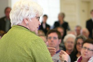 Sen. Mary Margaret Haugen talks at a town hall meeting in Coupeville Saturday. Haugen
