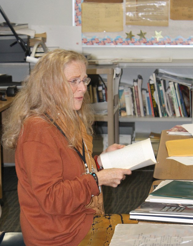 Judith Walcutt reads during her and spouse David Ossman’s workshop at the Whidbey Island Writers Conference on appropriation and the use of found sources.