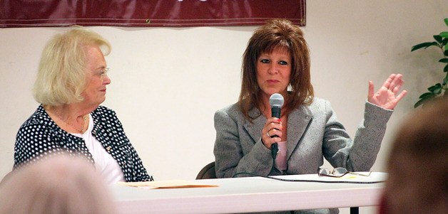 Erika Carnahan answers a question during a voters forum hosted by The South Whidbey Record on Sept. 30 in Langley