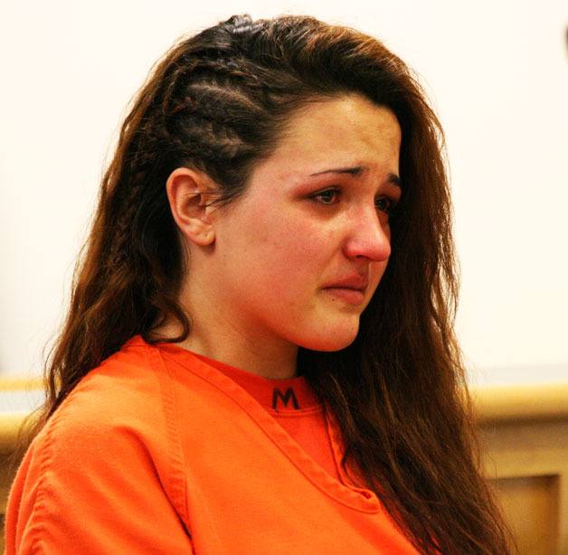 Kaylea Souza can’t hold back her tears during her  sentencing hearing in Coupeville on Friday. She received the maximun sentence of 5 years