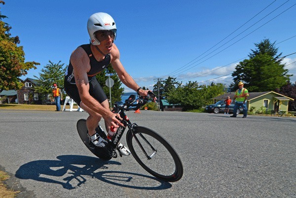 Edmonds resident Ken Grant barrels around a corner in Langley as he makes his way to Community Park. From there
