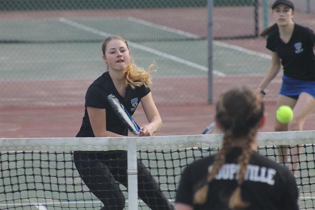 South Whidbey girls tennis doubles team Iona Rohan and Clara Martin defeated Coupeville’s Payton Aparicio and Sage Renninger. The duo