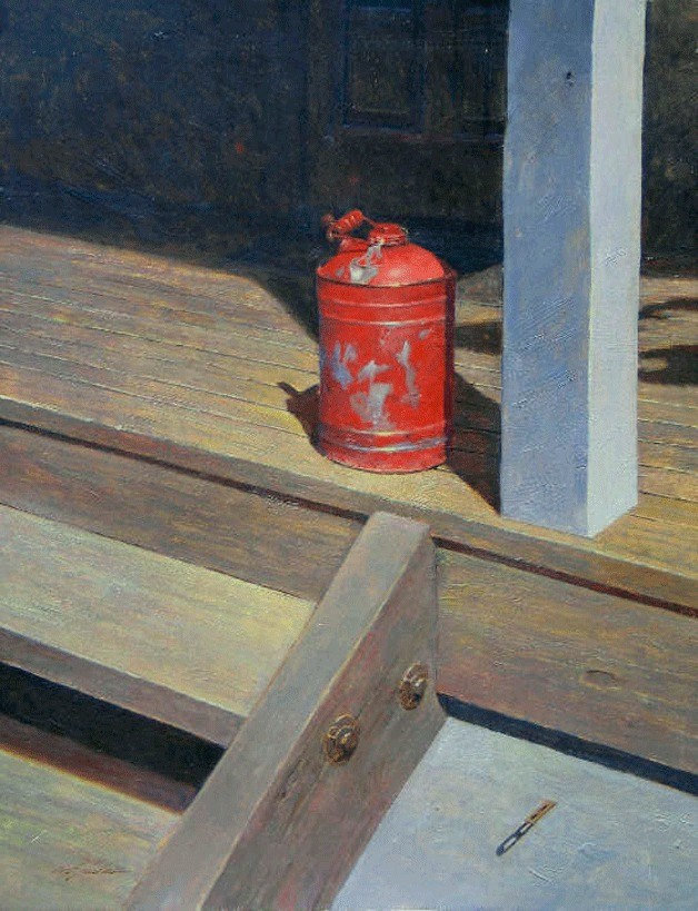 Pete Jordan likes to paint 'old stuff' sometimes. This is his 'Red Can' oil on canvas.