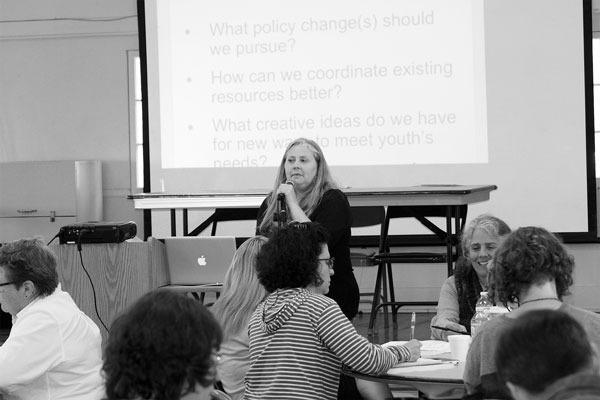 Vivian Rogers-Decker discusses the results of a recent survey addressing youth homelessness on Whidbey at the Whidbey Island Homeless Youth Task Force Forum Wednesday.