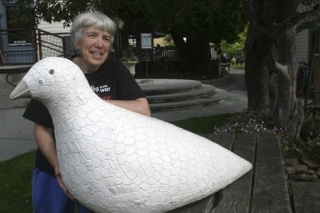 Dorothy Parshall has been Freda the Peace Dove’s caretaker since June. The sculpture was created by the Port Townsend Society of Friends (Quakers) in 2005 in response to the Iraq War.