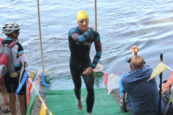 Kyle Hooker finishes the swimming leg far ahead from the competition.