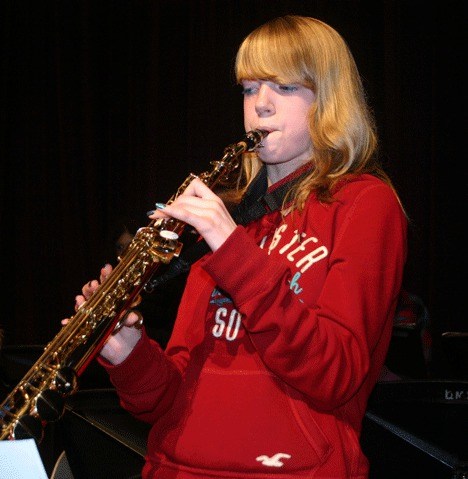 Heidi Klein on the soprano saxophone performed with her fellow band members of the Langley Middle School Jazz Band for Focus on the Arts Day.