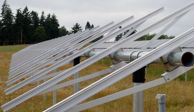 Racks that are supposed to hold solar energy panels stand empty at the Greenbank Farm. The Port of Coupeville is on the hunt for new investors interested in capitalizing on the state-incentive program and funding the additional panels.