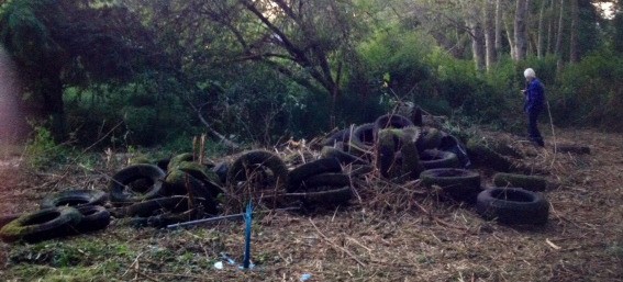 A heap of old tires awaits retrieval by the Langley Public Works department.