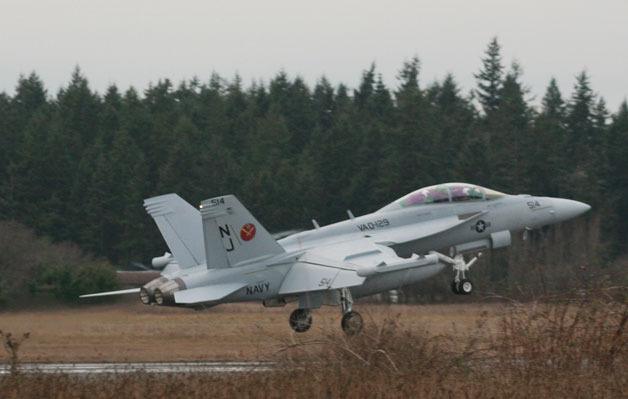 A Growler takes off at Outlying Field Coupeville. The U.S. Navy is considering buying more of the jets.