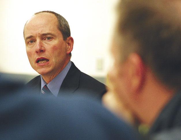 Bond attorney Jim McNeill talks to school officials about rerunning the district’s bond measure during a special workshop earlier this week.