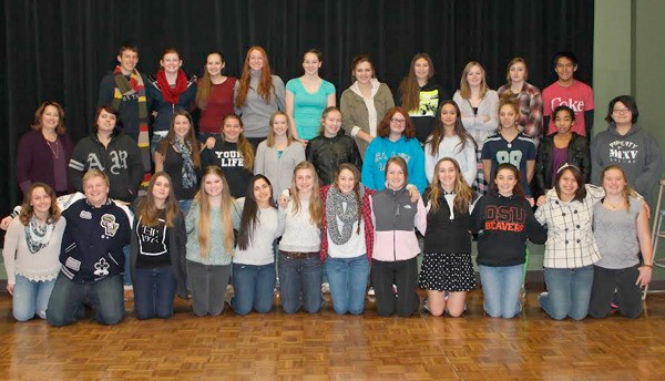 The South Whidbey High School Show Choir poses for a photo during class. From left to right