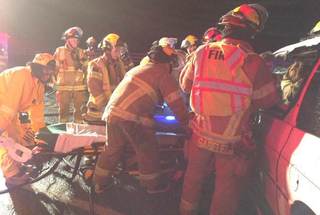 Stuck in her seat with the frame crushed around her