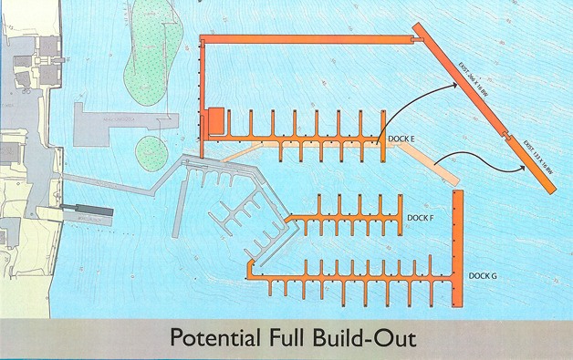 The port district is hoping to continue expanding South Whidbey Harbor; the next phase would be realigning Dock E (light orange) and adding the outmost section of Dock G. Actual slips would come later.