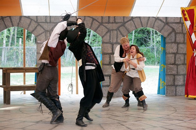 A fight breaks out in this scene from Island Shakespeare Festival’s production of “The Three Musketeers