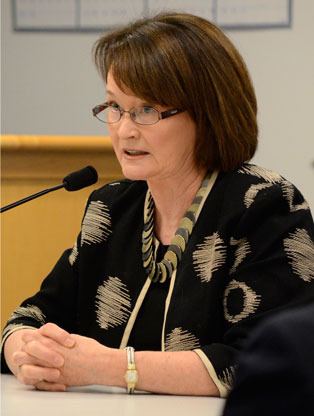Island County Superior Court Judge Vickie Churchill addresses the commissioners May 15 about a request to seek proposals for treatment services from outside agencies. They are currently performed by Island County Recovery Services