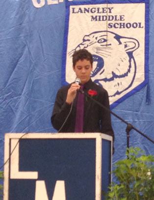 Maxwell Friedman delivers his speech at the Langley Middle School eighth-grade  commencement ceremony.