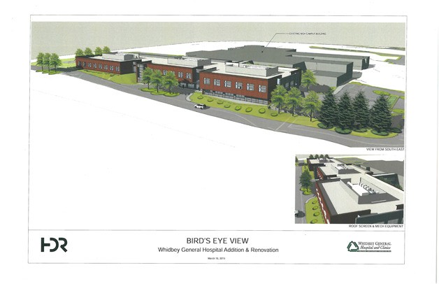 Whidbey General Hospital’s expansion as depicted in a design rendering. It would remove old growth trees to allow for more parking.