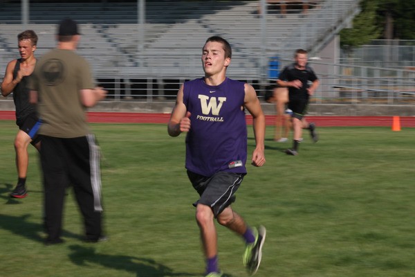Connor Antich sprints to the baseline during a summer conditioning session with other South Whidbey Falcon football players. Since June