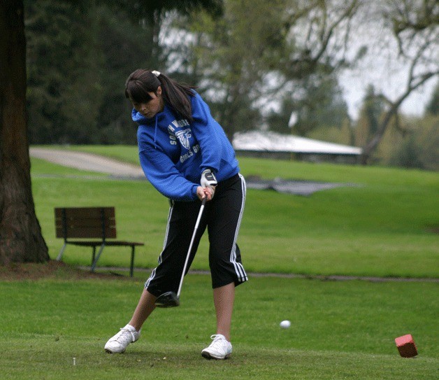 Emily Houck tees off from the first hole at Snohomish Golf Course on May 9. Houck