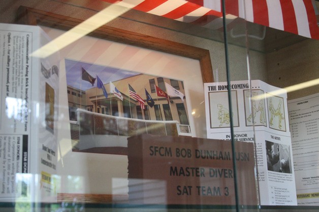 A veteran’s memorial display is located in the Freeland Library through August. It has a section about the veteran memorial in Coupeville and the history behind it.