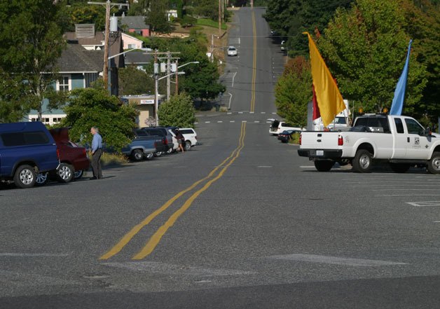 Cars line the road on Second Street