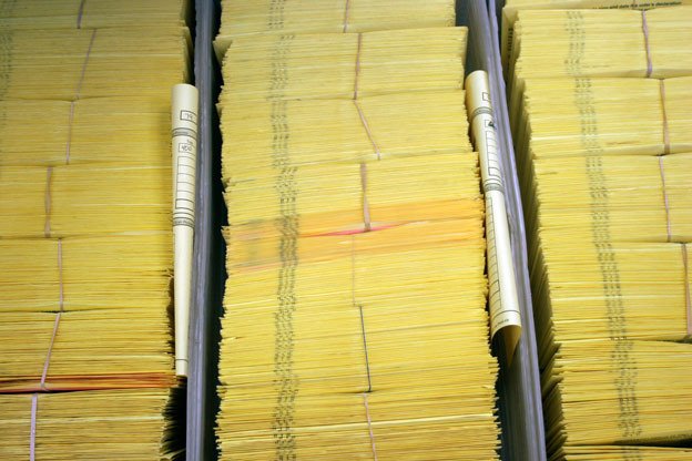 Ballots are lined up in mail trays at the Island County elections office in Coupeville. Election workers expect to count more than 3