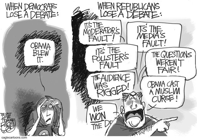 One artist's take on the differences between Democrat and Republican response after the presidential debate.