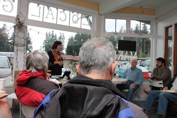Island County Commissioner Helen Price Johnson met with constituents for an informal chat Thursday at Make Whidbey in Clinton.