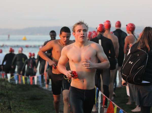 Christopher Anderson runs in one of his first triathalons.