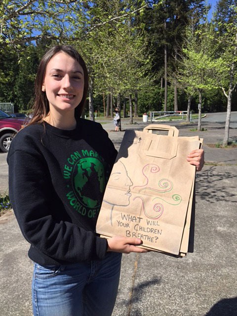 South Whidbey senior Clara Martin holds a gift bag made in a service project.