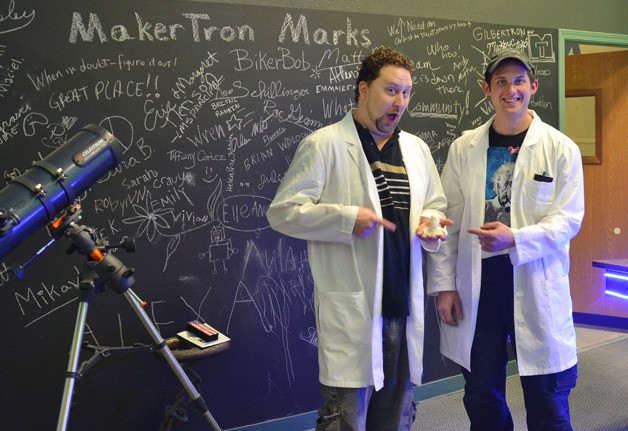 Damien Cortez and Andy Gilbert stand in the lobby of MakerTron Labs
